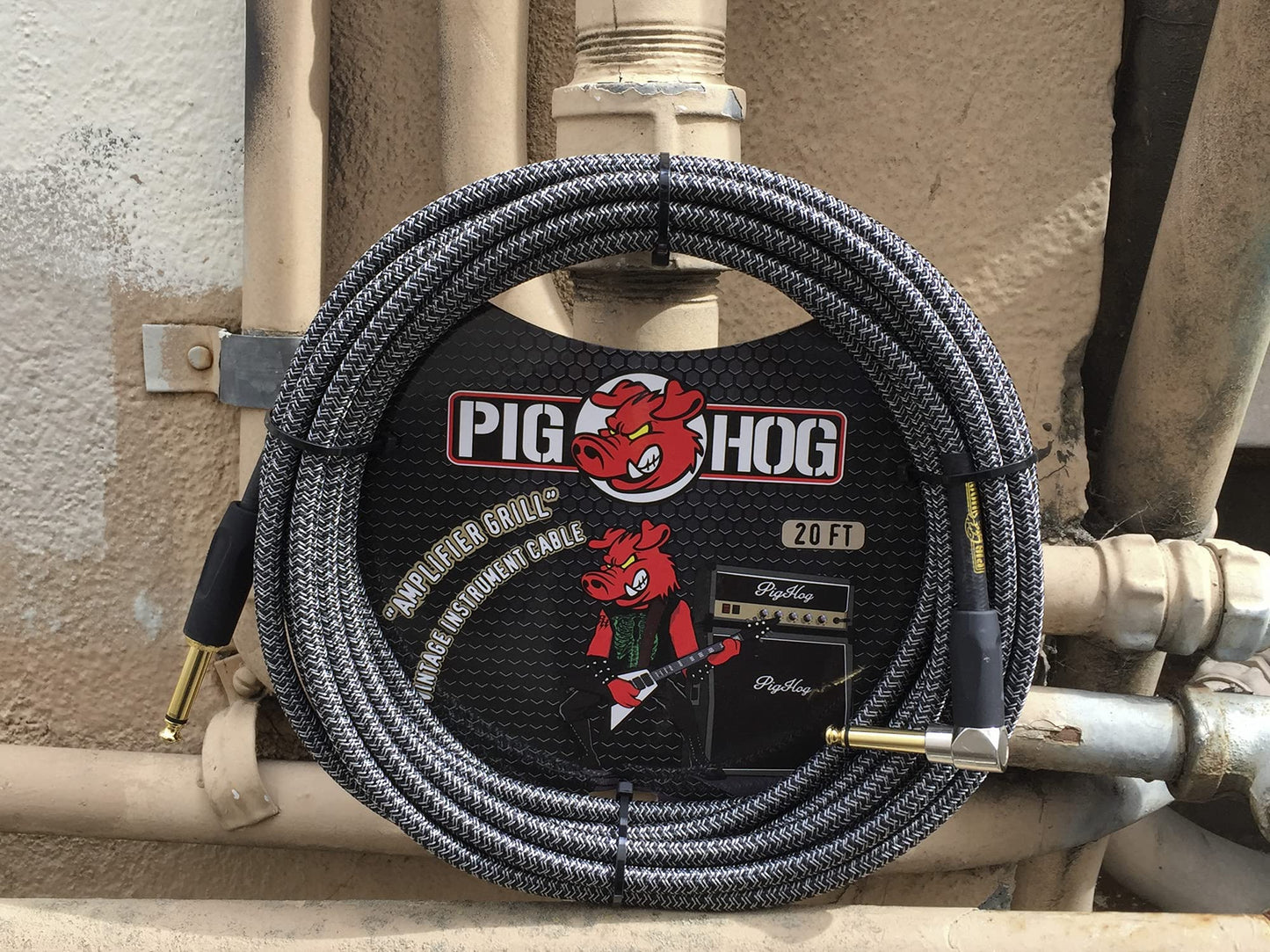 Pig Hog PCH20AGR Right-Angle 1/4" to 1/4" Amplifier Grill Guitar Instrument Cable, 20 Feet