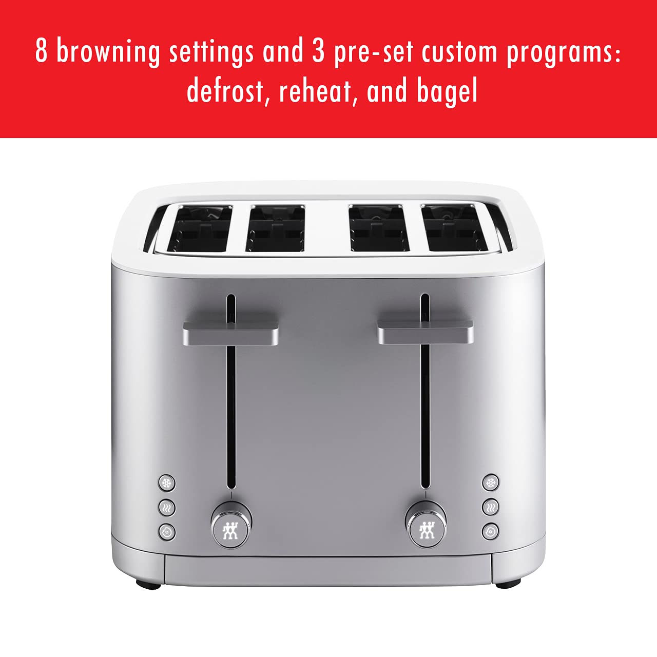 Zwilling Enfinigy 4 Slice Toaster with Extra Wide 1.5" Slots for Bagels + 7 Toast Settings