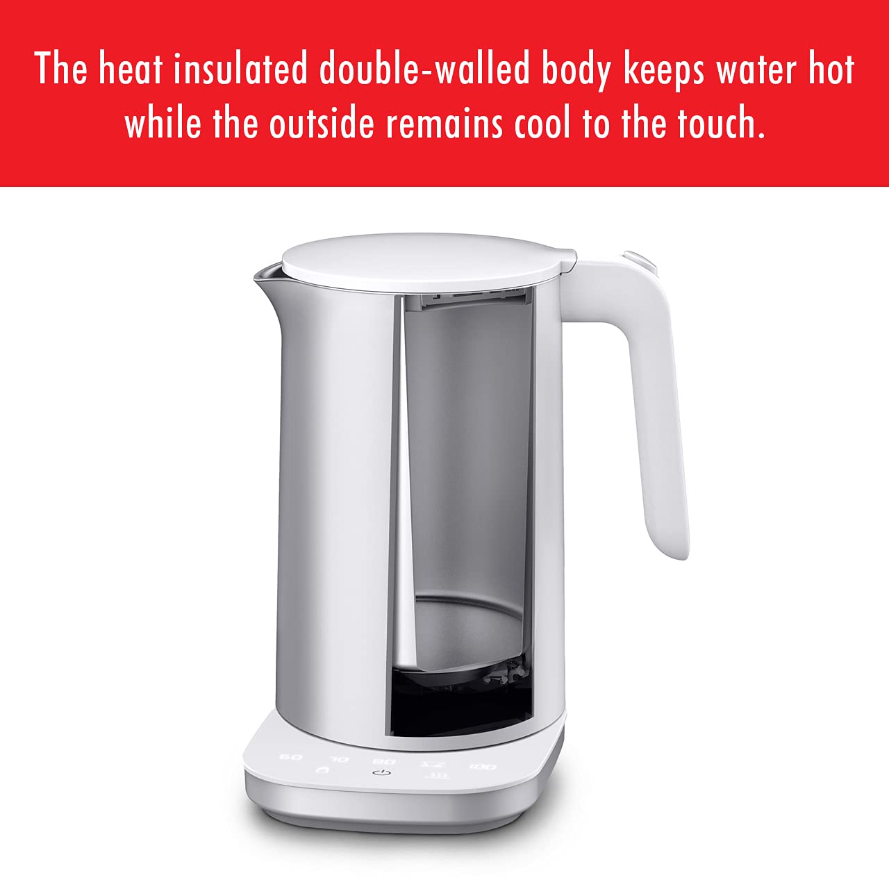 ZWILLING Enfinigy Cool Touch 1.5-Liter Electric Kettle Pro, Cordless Tea Kettle & Hot Water, Silver