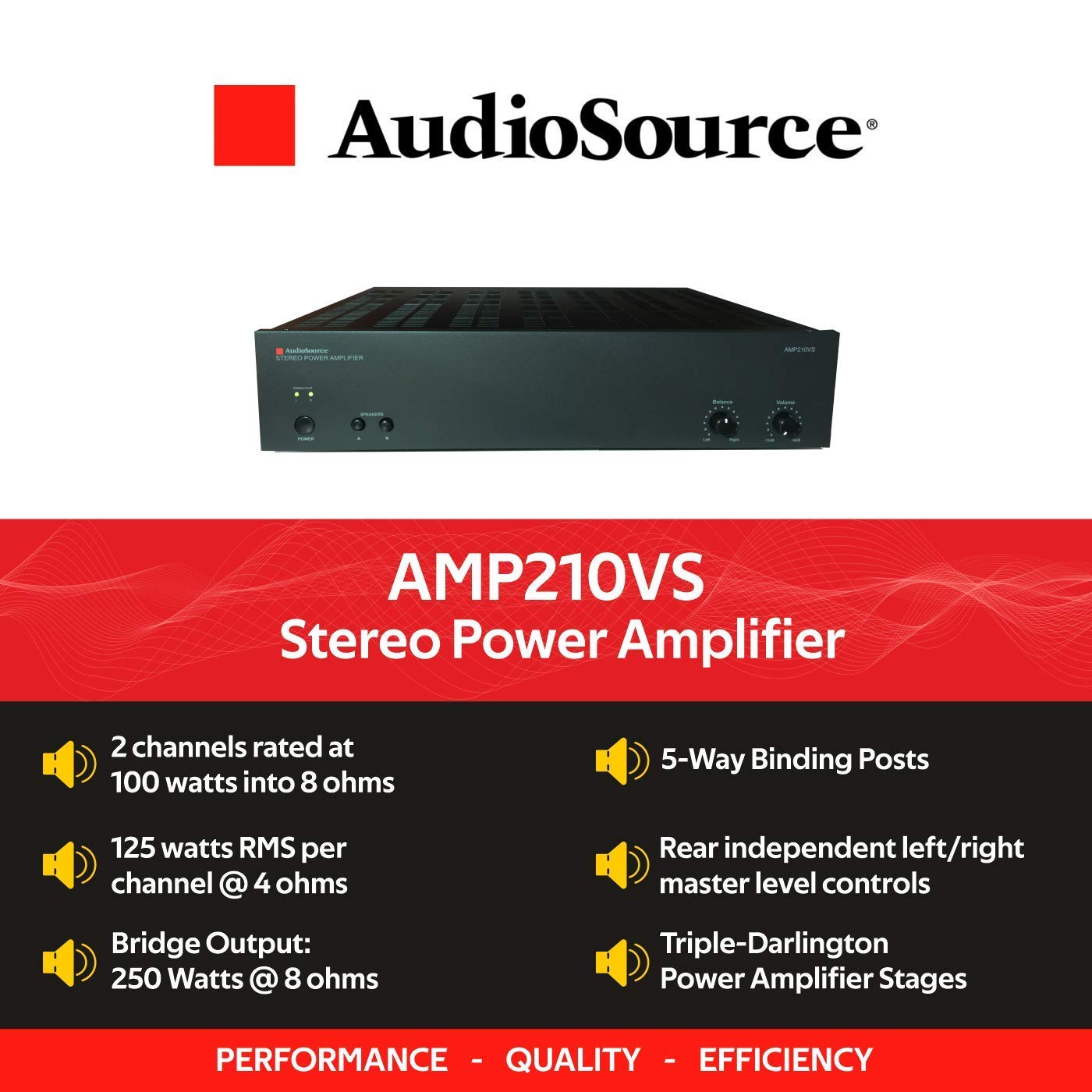 AudioSource Analog Amplifier, Stereo Power A Amplifier AMP210VS for Home Sound Systems (Renewed)