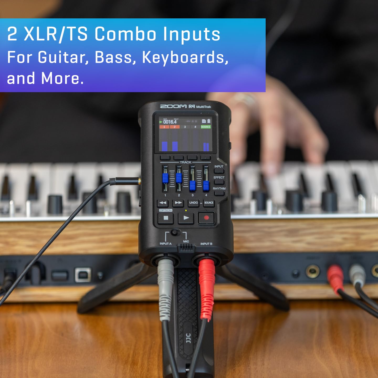 Zoom R4 MultiTrak 32-Bit Float Recorder with Stereo Bouncing, 2 XLR/Combo Inputs, Built-In Microphone, Effects, Rhythms, Battery Powered, and Audio Interface