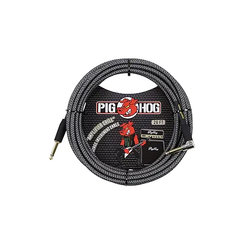 Pig Hog PCH20AGR Right-Angle 1/4" to 1/4" Amplifier Grill Guitar Instrument Cable, 20 Feet