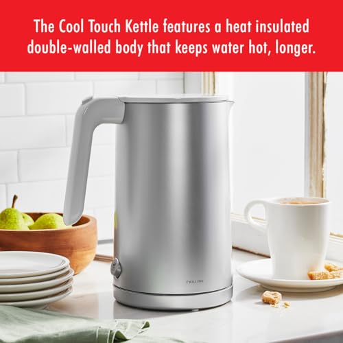 ZWILLING Enfinigy Cool Touch 1.5-Liter Electric Kettle, Cordless Tea Kettle & Hot Water, Silver