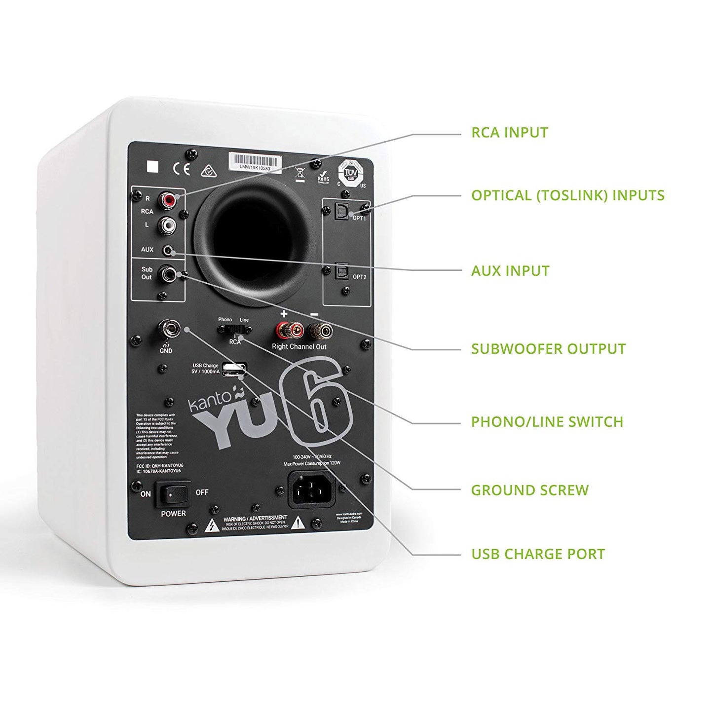 Kanto YU6 Powered Speakers with Bluetooth and Phono Preamp, - Matte White - Powered Speakers - electronicsexpo.com