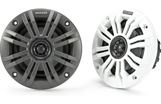 Kicker 45KM44 Universal Weatherproof Coaxial 4" 4-Ohm Audio Speakers with Charcoal and White Grilles (Pair) - Marine Speakers - electronicsexpo.com