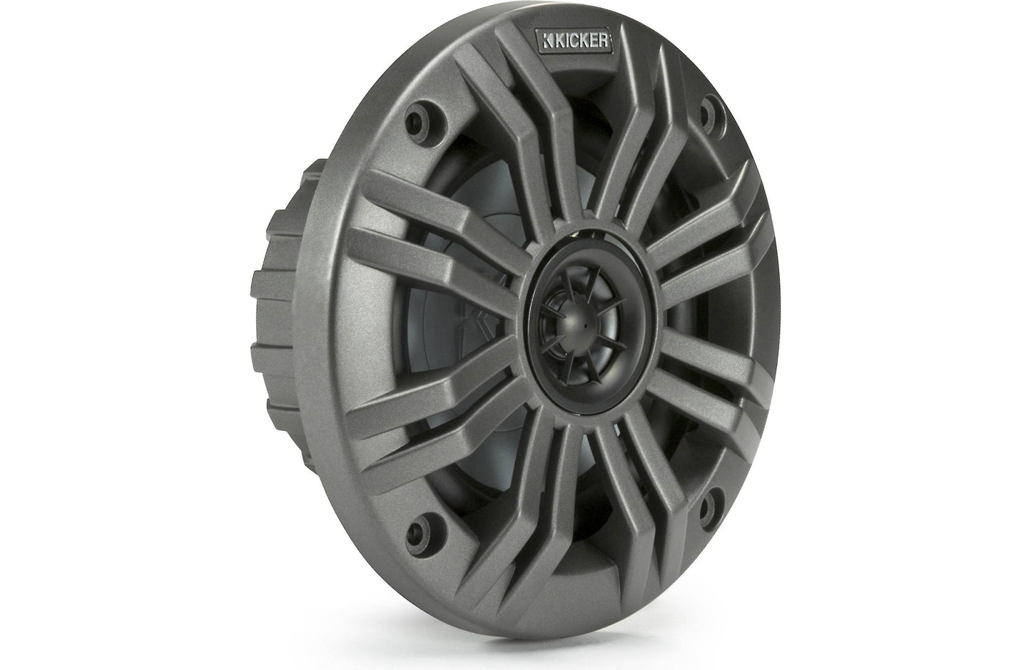 Kicker 45KM44 Universal Weatherproof Coaxial 4" 4-Ohm Audio Speakers with Charcoal and White Grilles (Pair) - Marine Speakers - electronicsexpo.com