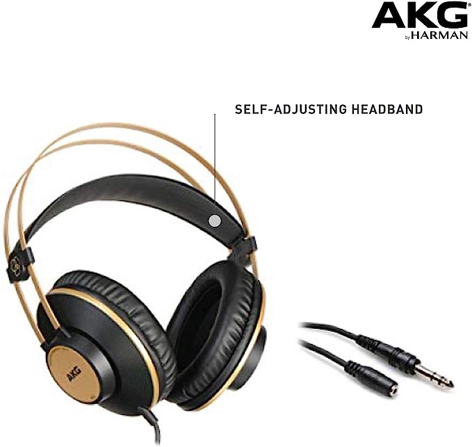 AKG Pro Audio K92 Over Ear, Closed-Back, Studio Headphones (Matte Black and Gold)