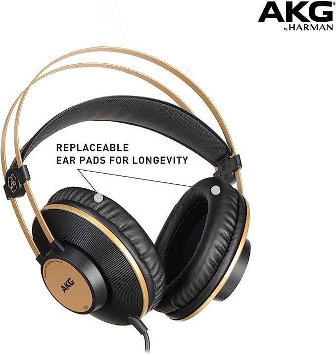 AKG Pro Audio K92 Over Ear, Closed-Back, Studio Headphones (Matte Black and Gold)