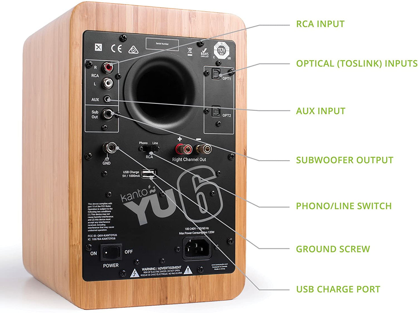 Kanto YU6 Powered Speakers with Bluetooth and Phono Preamp (Bamboo)