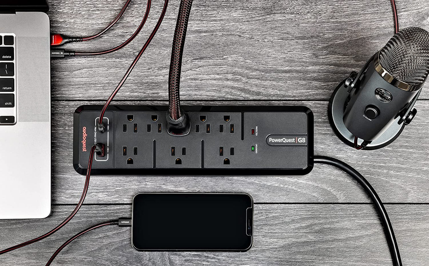 AudioQuest PowerQuest G8 – 8-Outlet Surge Protector with USB-A and USB-C Charging Ports