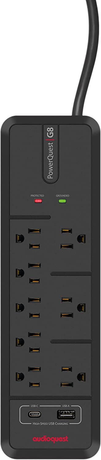 AudioQuest PowerQuest G8 – 8-Outlet Surge Protector with USB-A and USB-C Charging Ports