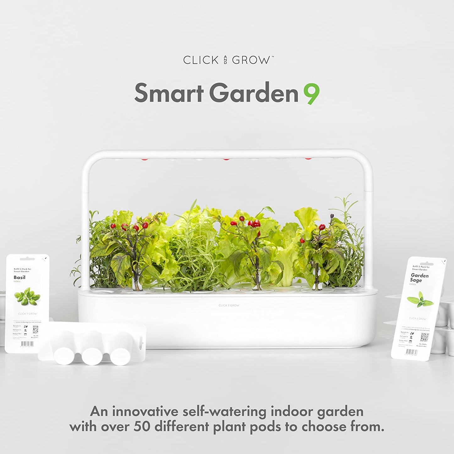 Click & Grow Indoor Herb Garden Kit with Grow Light/Vegetable & Herb Garden Starter Kit with 9 Plant pods