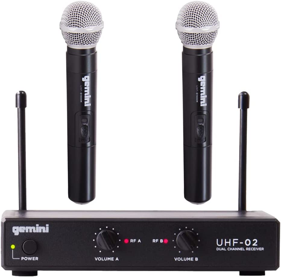 Gemini Sound UHF-02M Professional Audio DJ Equipment Superior Single Channel Dual 2 Wireless Handheld Microphones Receiver System