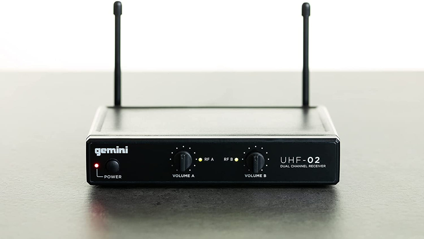 Gemini Sound UHF-02M Professional Audio DJ Equipment Superior Single Channel Dual 2 Wireless Handheld Microphones Receiver System