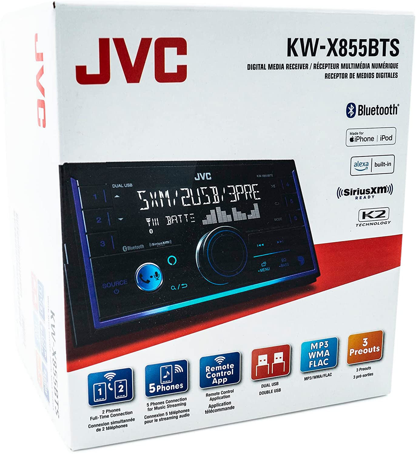 JVC KW-X855BTS Bluetooth Car Stereo Double Din Digital Media Receiver